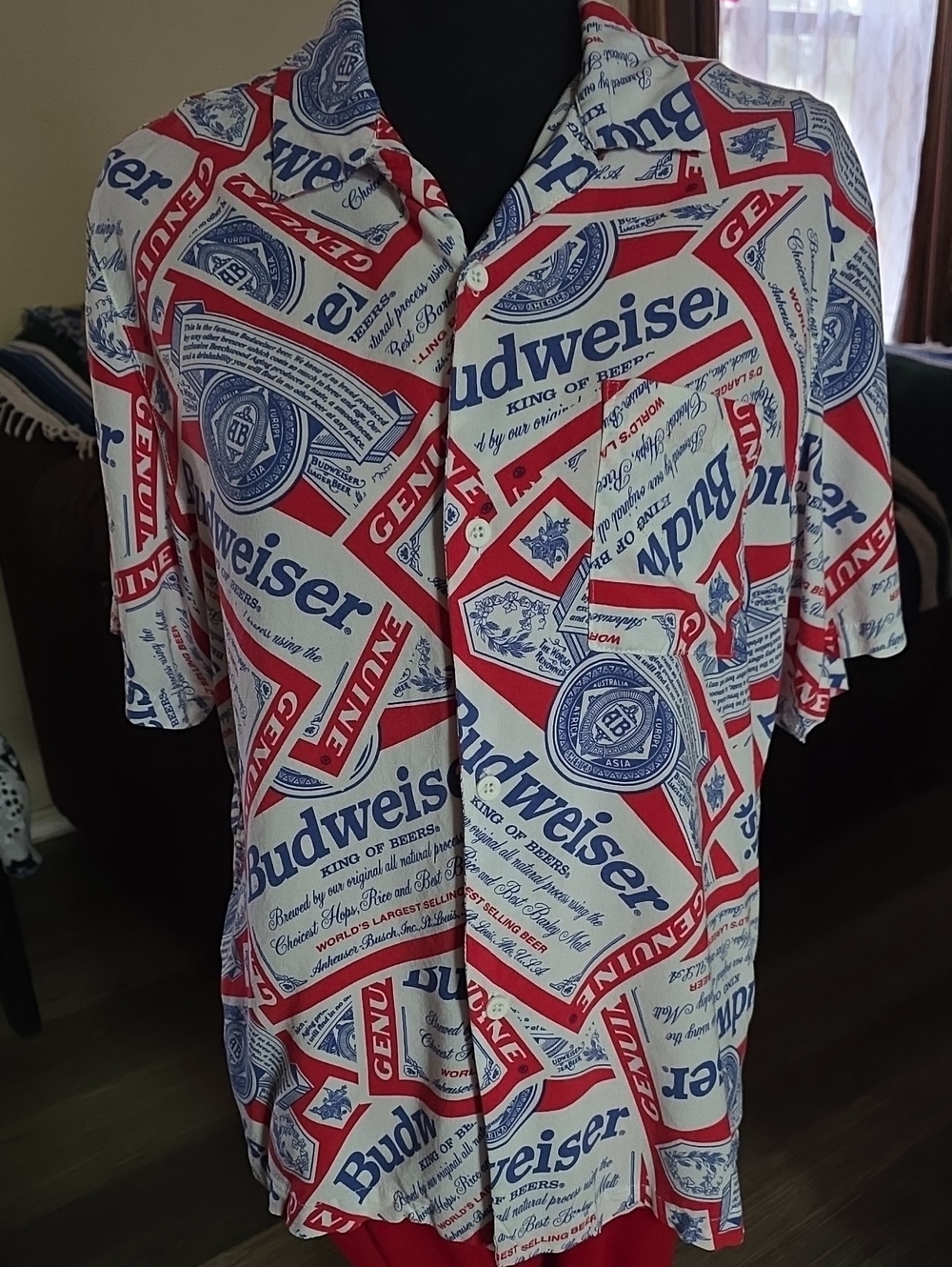 PacSun Budweiser White Button-Down Shirt Size MED